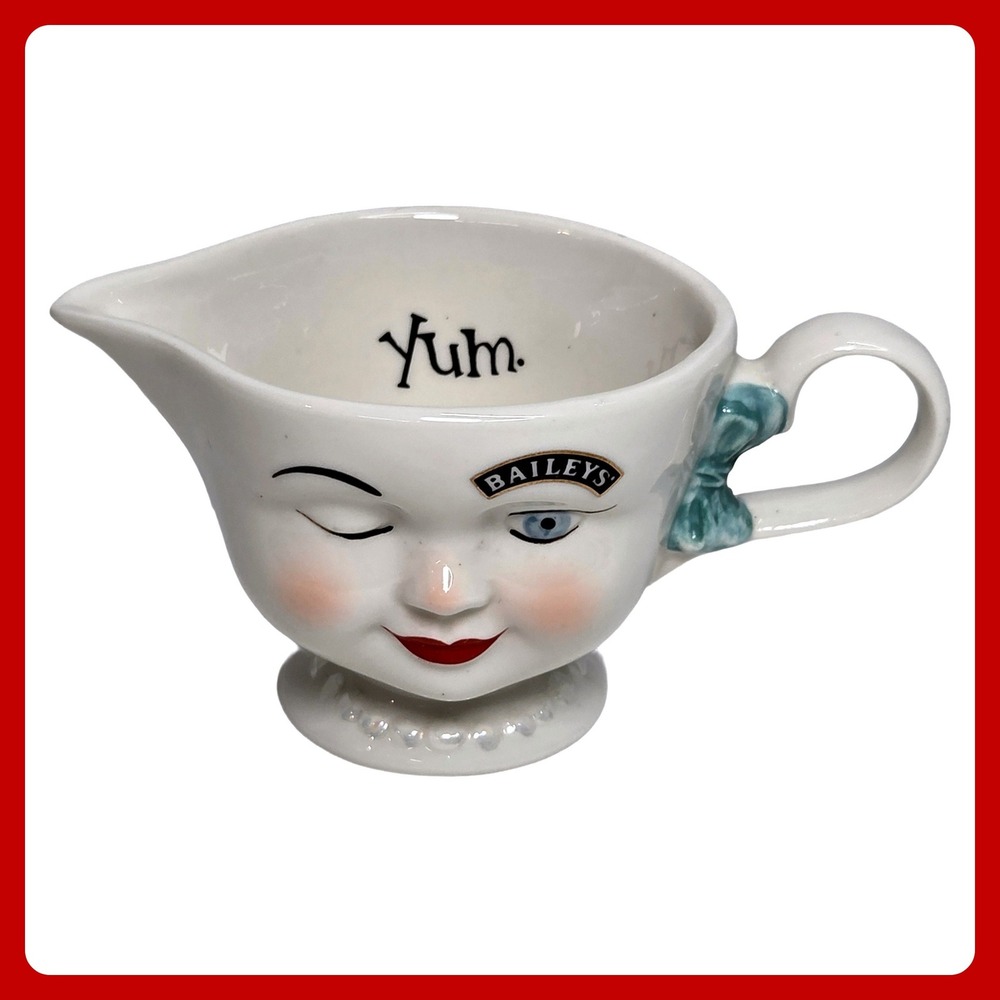 Baileys Irish Creamer Pitcher 1996 Limited Edition Ceramic Winking Face Yum Whit